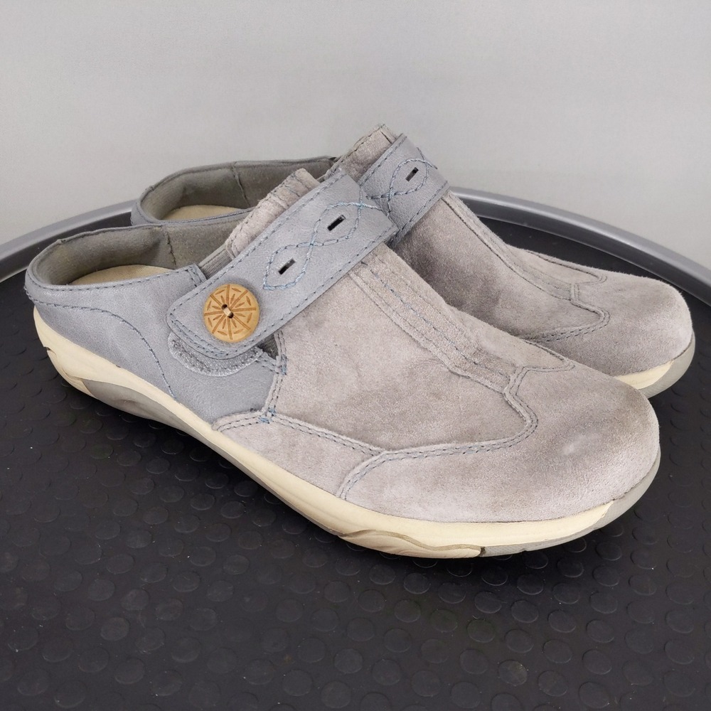 Earth Spirit Mules Women 9 Grey Blue Suede Leather Slip On Comfort‎ Clogs
